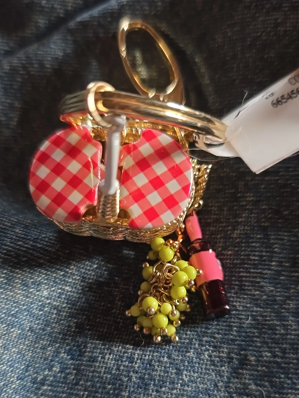 NWT Betsey Johnson Gold Picnic And Wine Basket Keychain